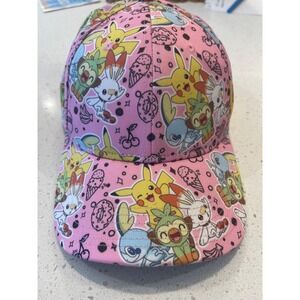 Pokémon Baseball Cap Anime Unisex One Size Adjustable Hat Pinks and Yellow‎
